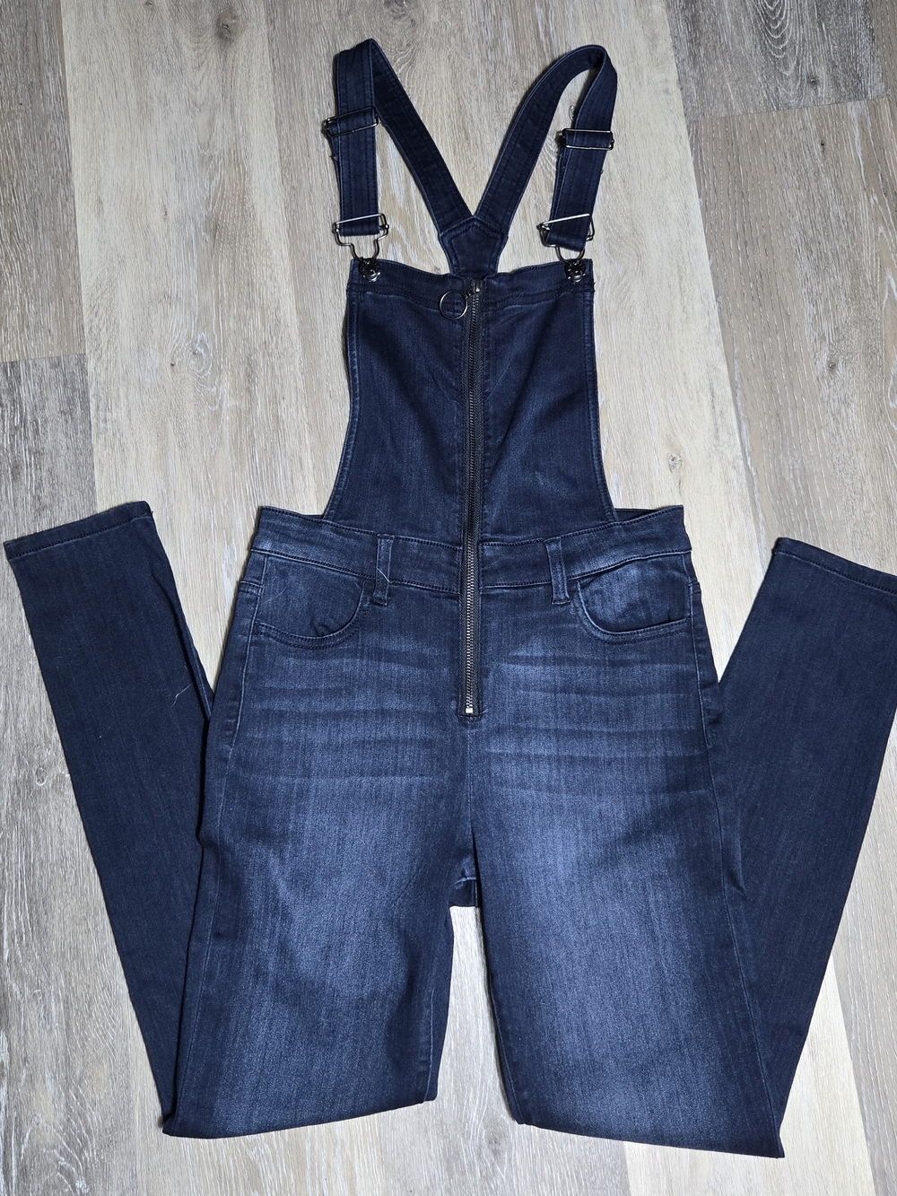 GUESS Women's Dark Blue Denim Overalls Jeans - Front Zip Y2K Mcbling Size Small